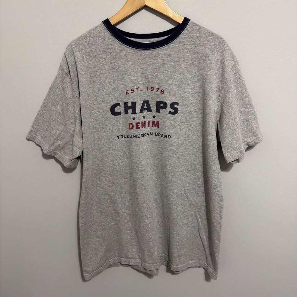 Vintage Chaps Denim 90s Ringer T Shirt Gray Size XL